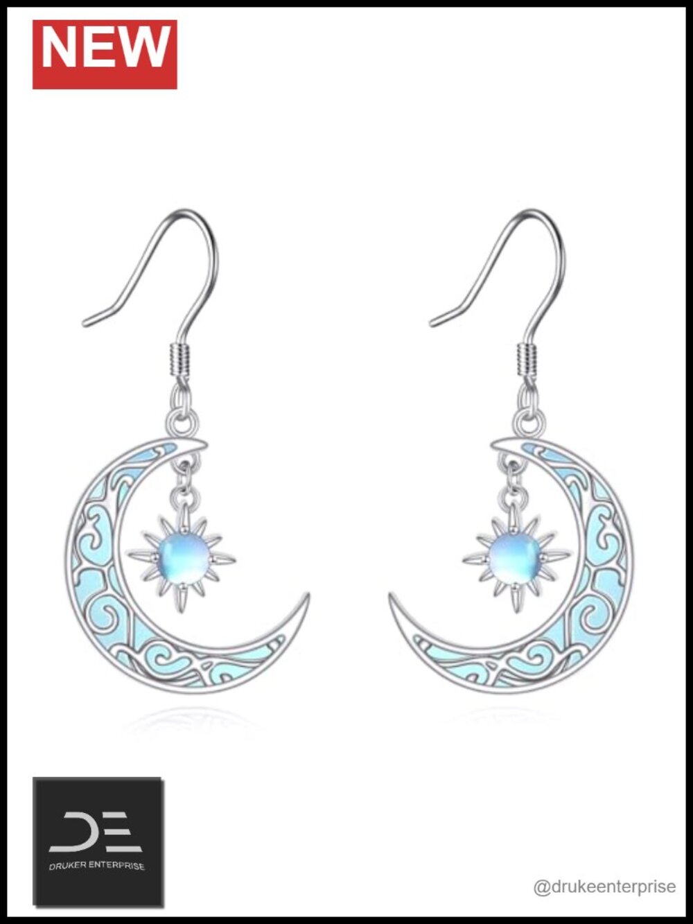 925 Sterling Silver Moon Sun Dangle Earrings Women's Jewelry Gift